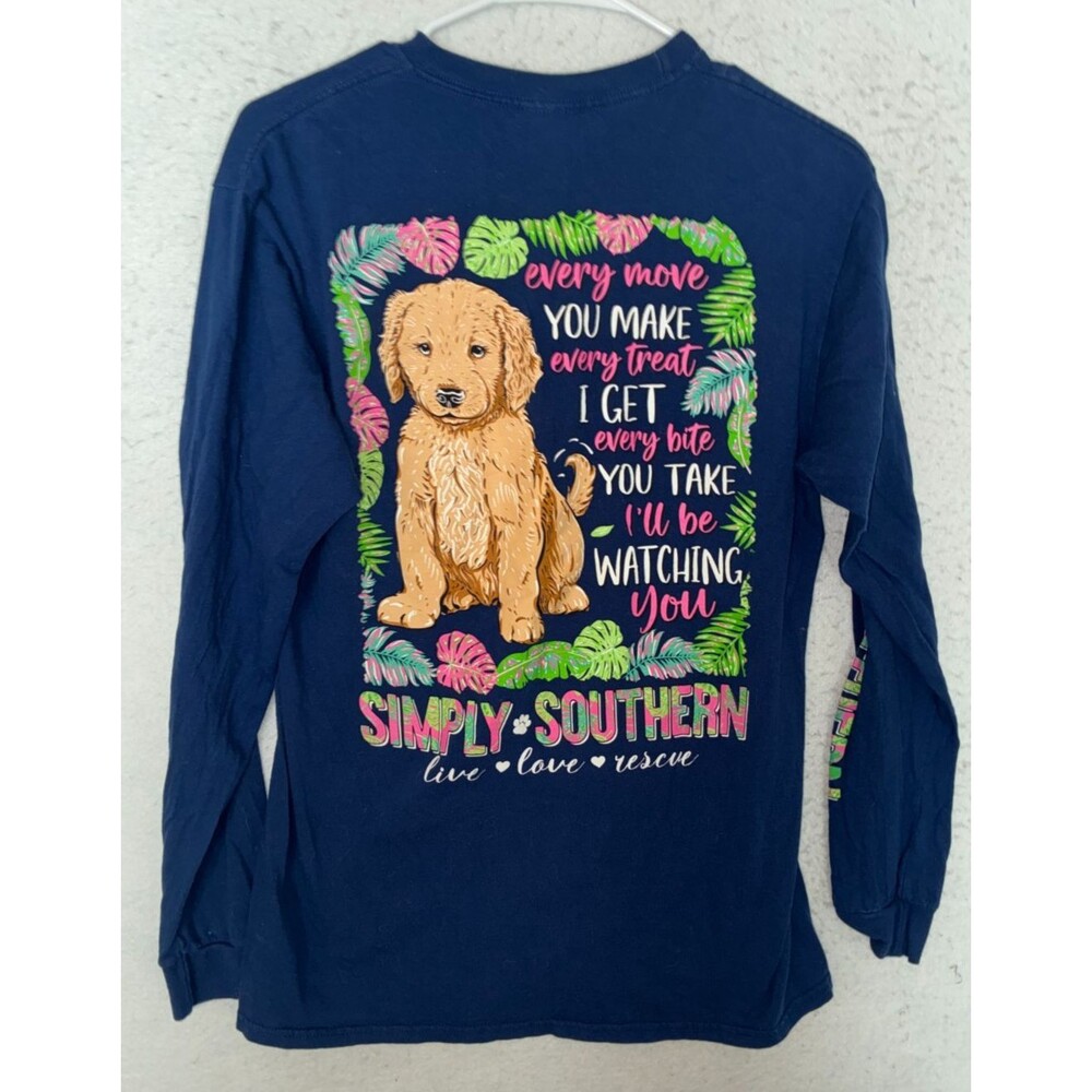 Simply Southern Shirt Womens M Graphic Dog Puppy Every Move you Make Watching
